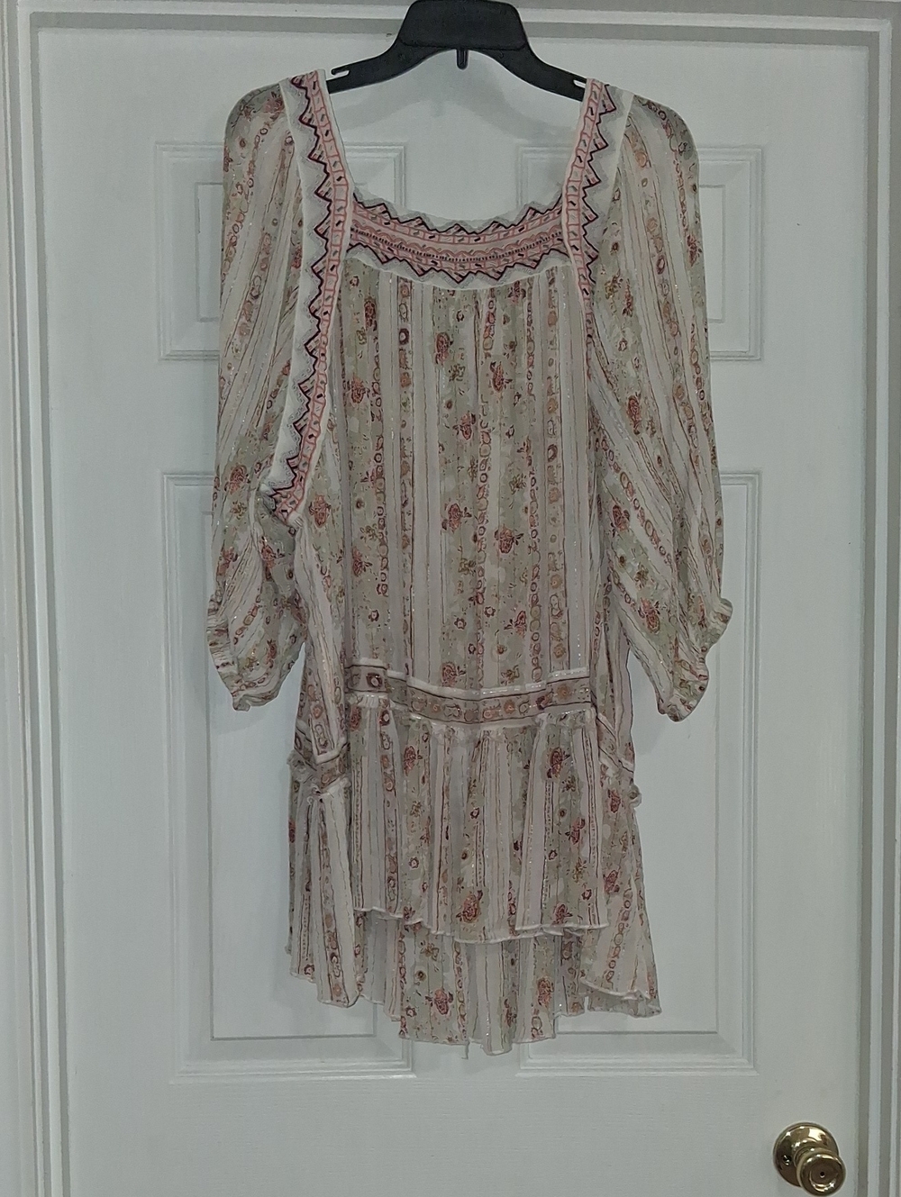 Free People Cream Tunic with Pink Floral Trim
